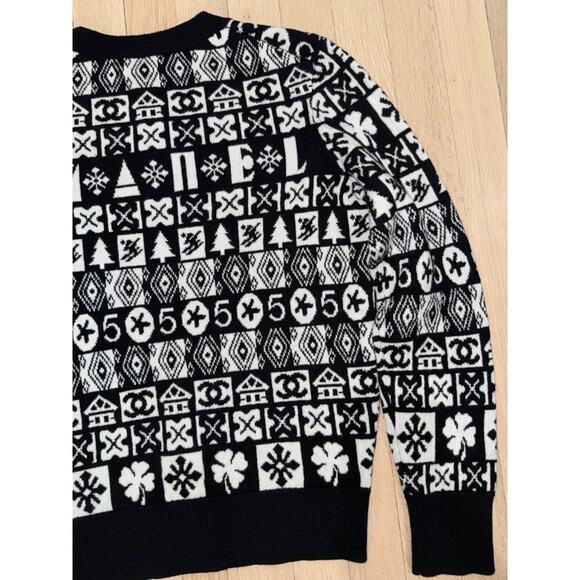 Chanel 19B Coco Neige Ski Black White CC Long Sleeve Cashmere Jumper Sweater 38 - Picture 13 of 16